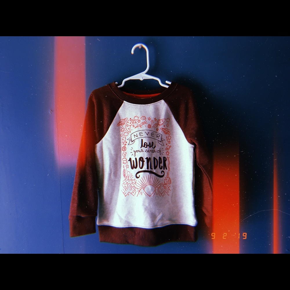 “Never Lose Your Sense of Wonder” sweatshirt, EUC